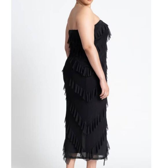 NWT Eloquii Women's Plus Size 16 Ruffle Mesh Maxi Dress with Side Slit in Black - Picture 3 of 4